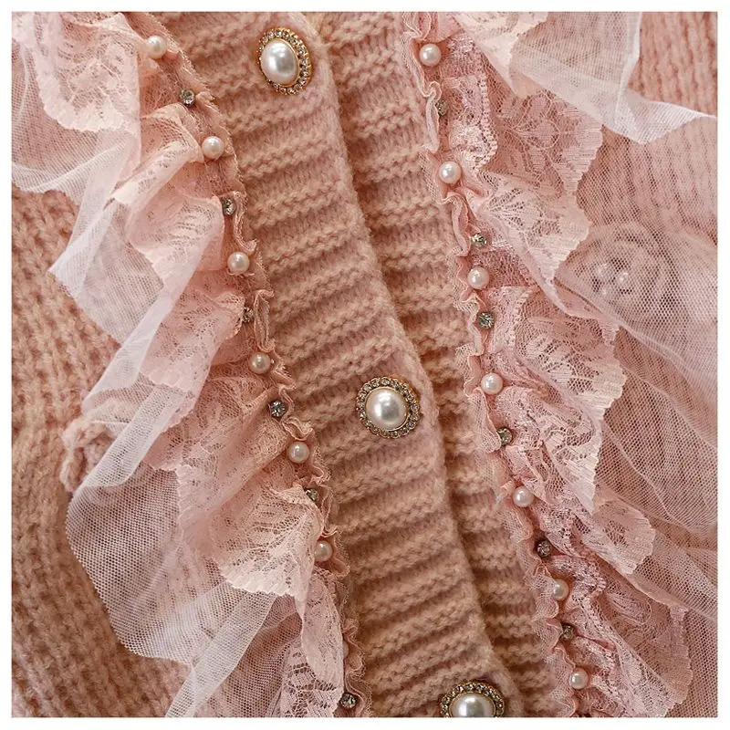 Korejpaa Zachte Vesten Vrouwen Mesh Verstoorde Patchwork Lange Mouw Top Koreaanse Mode 3D Bloem Elegante Trui Jas Femme