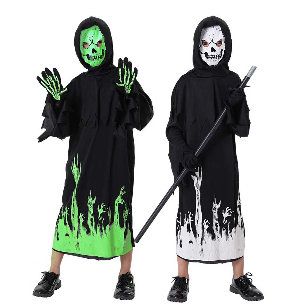Stroje sceniczne Świecący płaszcz na Halloween Halloweenowe przebrania dla dzieci Halloweenowe maski na głowę Czaszka Maska horror Czarna
