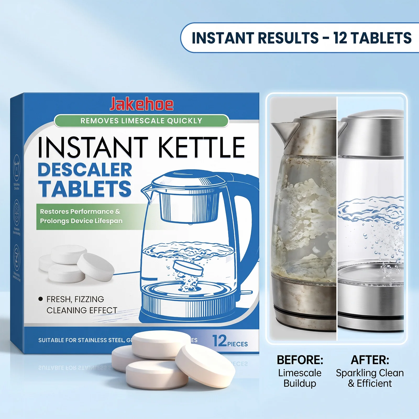 Kettle Descaler Tablets Effervescent Limescale Remover Stain Cleaner Universal Water Boiler Teapot Descaling Household Treatment
