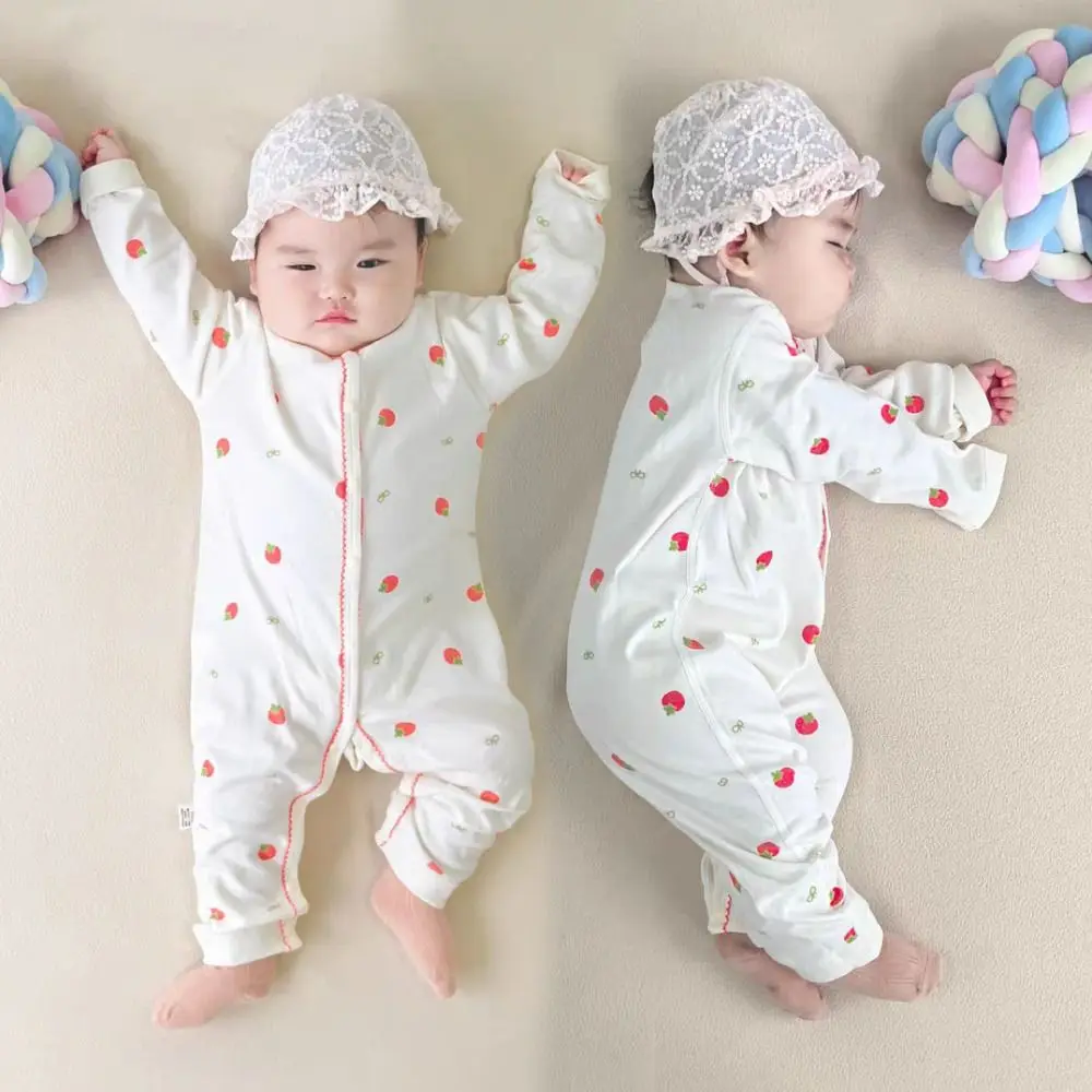 

Jumpsuit Long Sleeve Baby Romper Pure Cotton Strawberry Newborn Onesie Soft Fabric Stripe Cartoon Love Bodysuit Newborn Baby