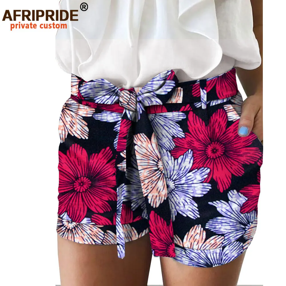 

2026African Print Summer Shorts for Women AFRIPRIDE Women Casual Shorts with Pocket Belt Dashiki Ankara Print A1821005