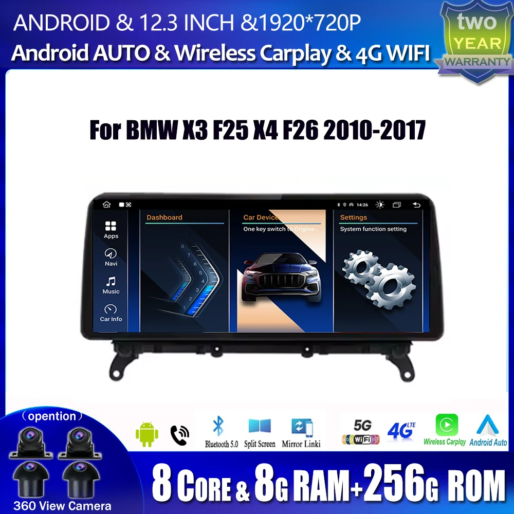 

12.3 Inch Android Touch Screen For BMW X3 F25 X4 F26 Car Carplay Monitor Stereo Speakers Radio Multimedia Player