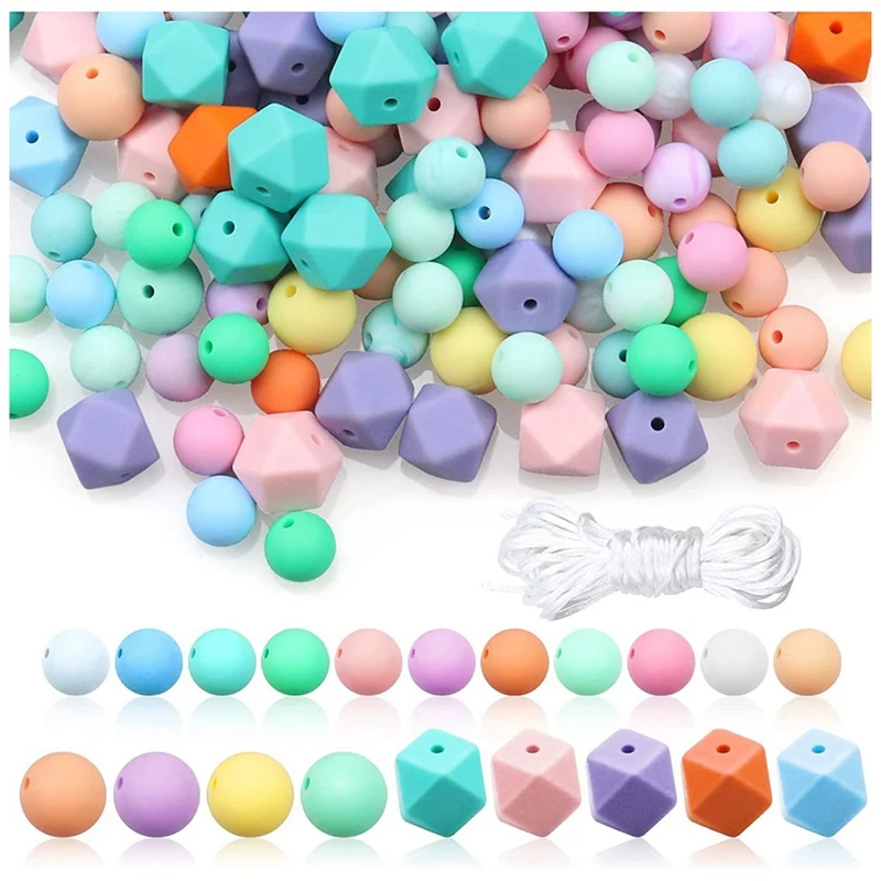 Silicone Beads Round Rubber Beads For Keychain Making Polygonal For DIY Necklace Bracelet Jewelry