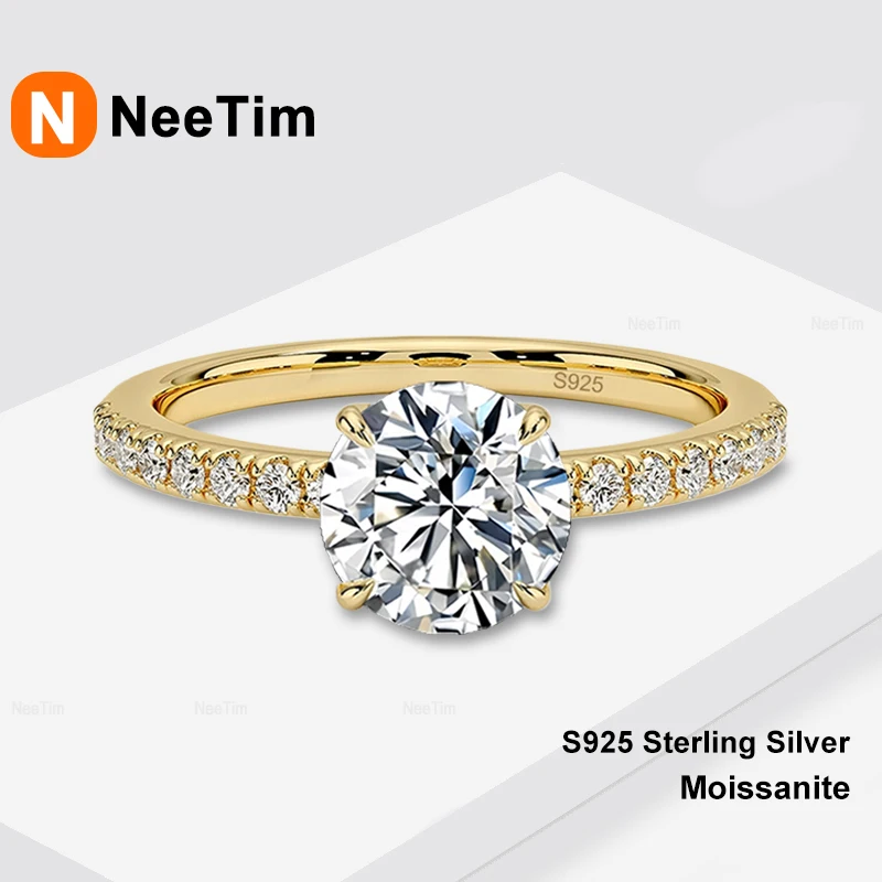 

NeeTim 1ct-5ct All Moissanite Rings for Women Sparkling Lab Diamond S925 Sterling Silver with Gold Plated Wedding Promise Rings