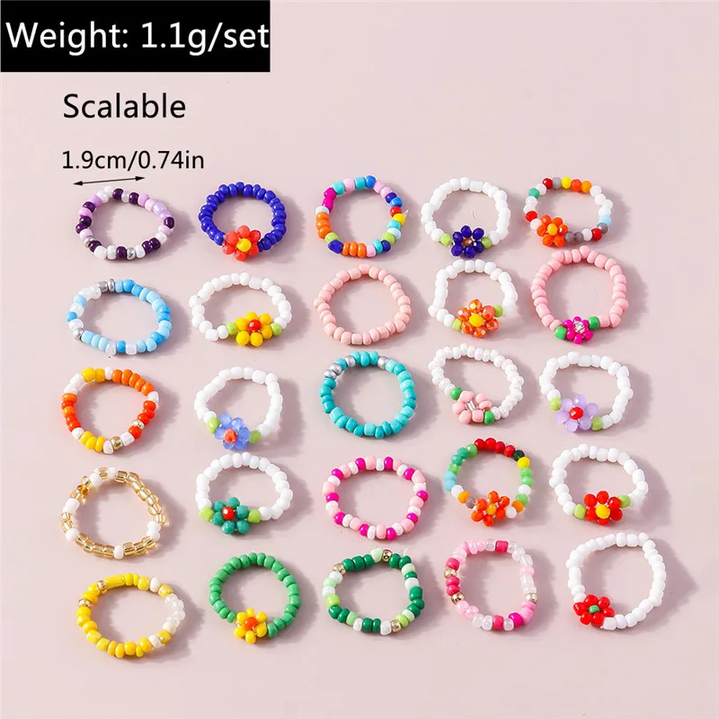 Aihua Koreanische Bunte Blume Ring Sets Böhmen Handgemachte Multi Perlen Reis Perlen Finger Ring Für Frauen Strand Schmuck Geschenke – Detail 5
