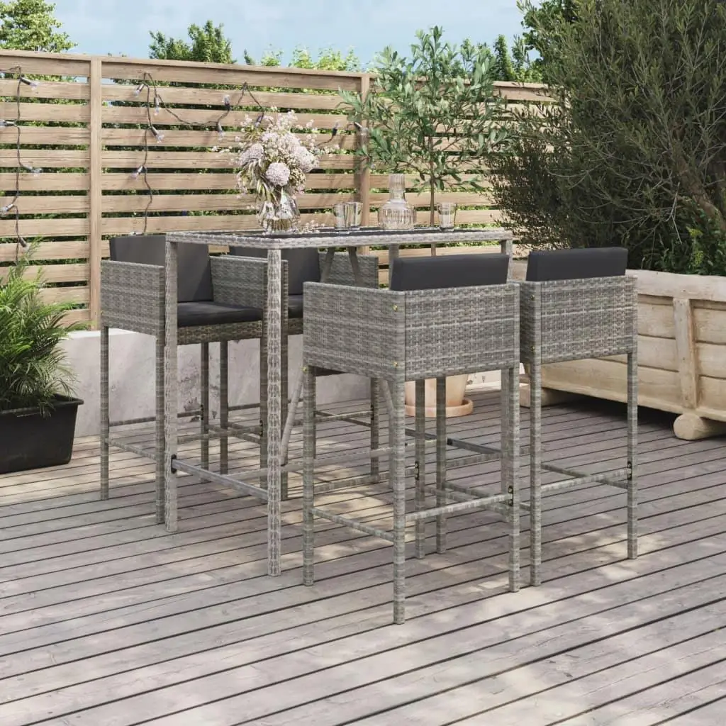 

Garden Bar Set Grey PE Rattan 5 Piece Outdoor Furniture with Footrest Stylish Patio Dining Set