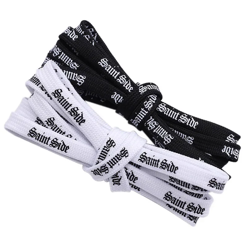 7mm Printing Saint Side White Black Letter Flat Waist Laces Men Women Sneaker Ropes Boots Canvas Casual Cords Shoe Accessories