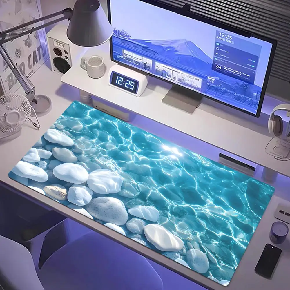 Blue Ocean Water Surface Gaming Mouse Pad XXL Extended Desk Mat Anti-Slip Rubber Base Stitched Edge for Office & Gamer