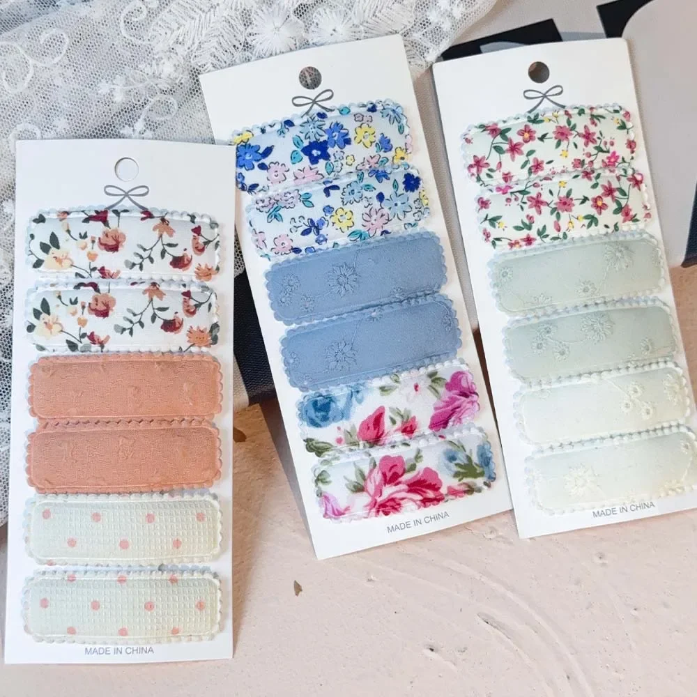

6Pcs Girls Infant Lace Embroidery Hairpins Handmade Hair Bows Fabric Barrettes Square Flower Print Snap Hair Clips For Baby