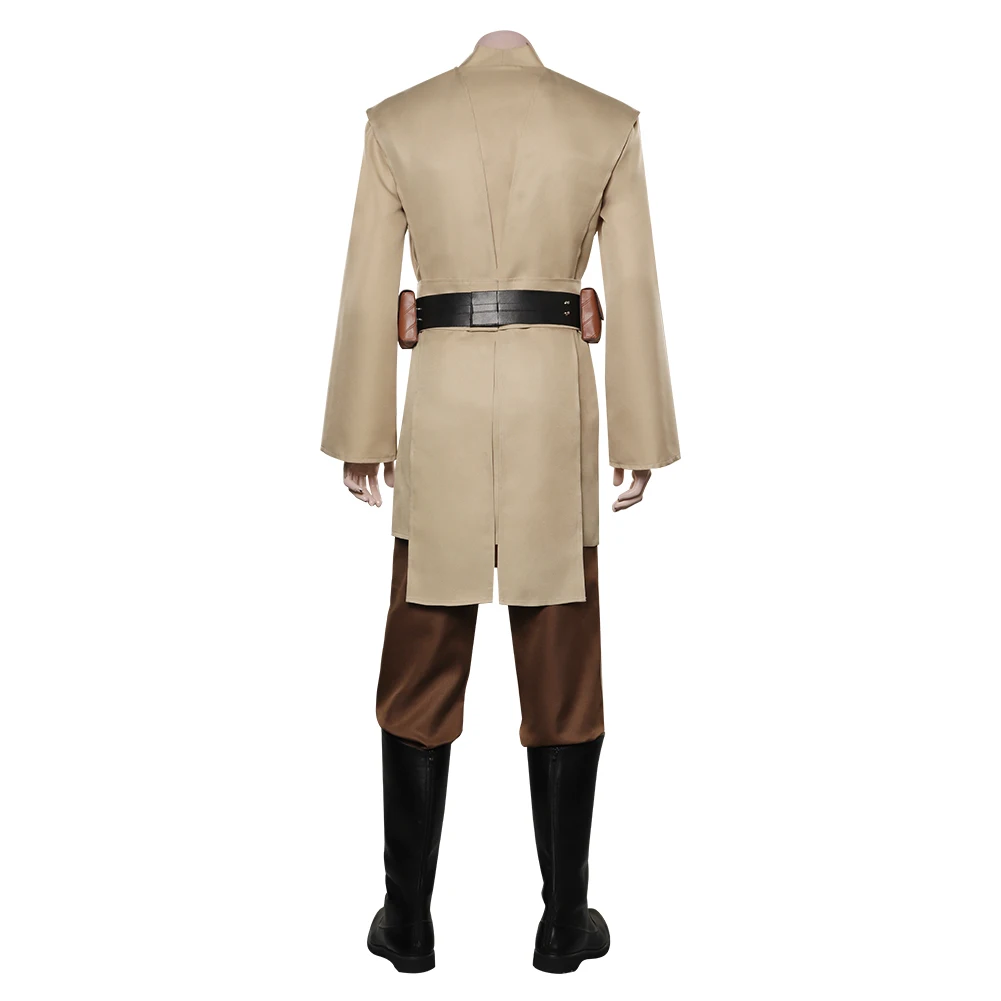 Qui Gon jinn disfraz de Cosplay para hombre, uniforme, abrigo, cinturones, zapatos, botas, trajes, traje de fiesta de Carnaval de Halloween