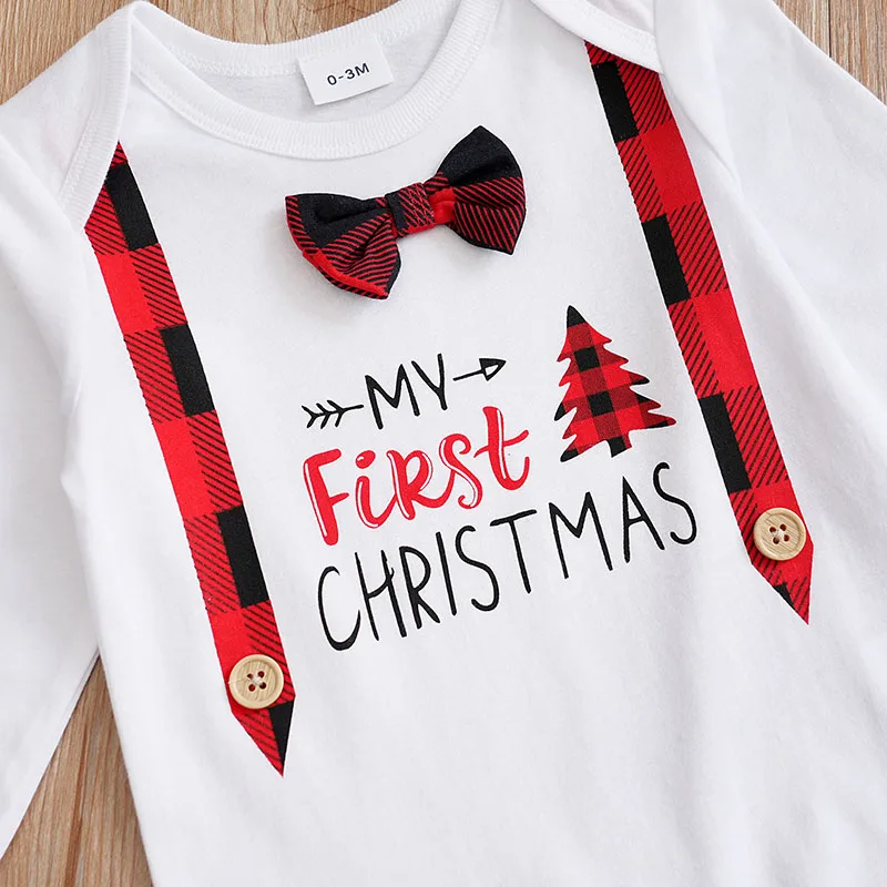 Christmas Newborn Baby sets 2pcs Autumn and winter bow tie plaid long-sleeved clothing comfort long sleeve Unisex Baby Bodysuits