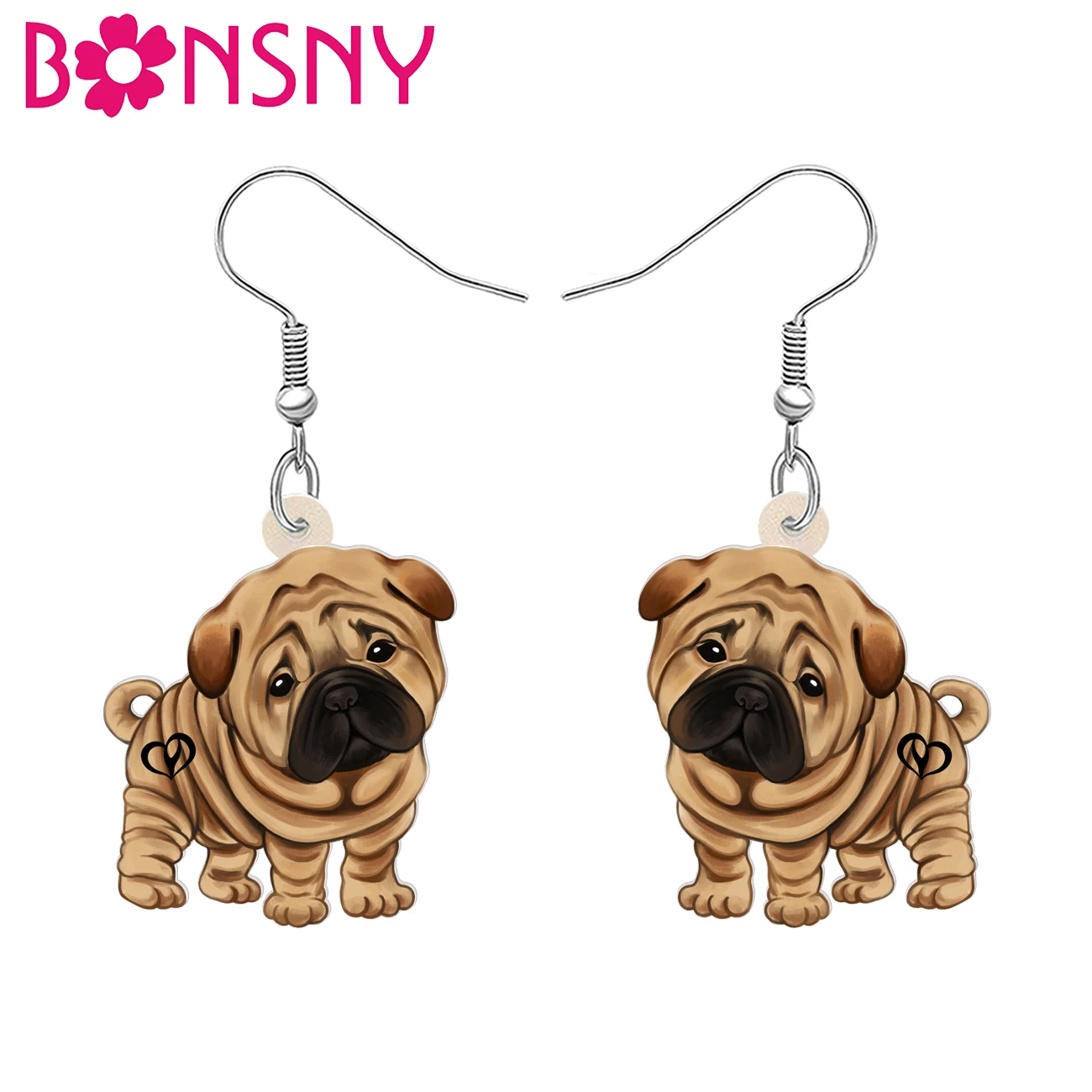 Bonsny Acrylic Funky Brown Shar Pei Dog Earrings Drop Dangle Novelty Pets Jewelry Charms Gifts For Women Girls Kids Teens