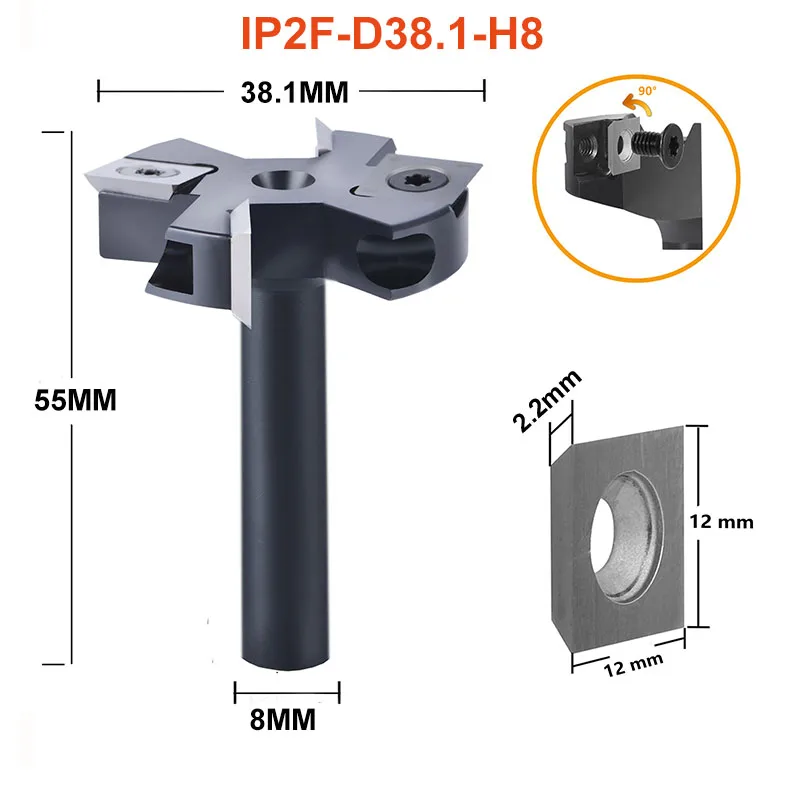 Dreanique-2-Flute Wood Plaina Bit, Diâmetro 8, 12mm, Shank Spoilboard, Surfacing Router, Inserir Carbide Slab, 38.1mm, 45mm