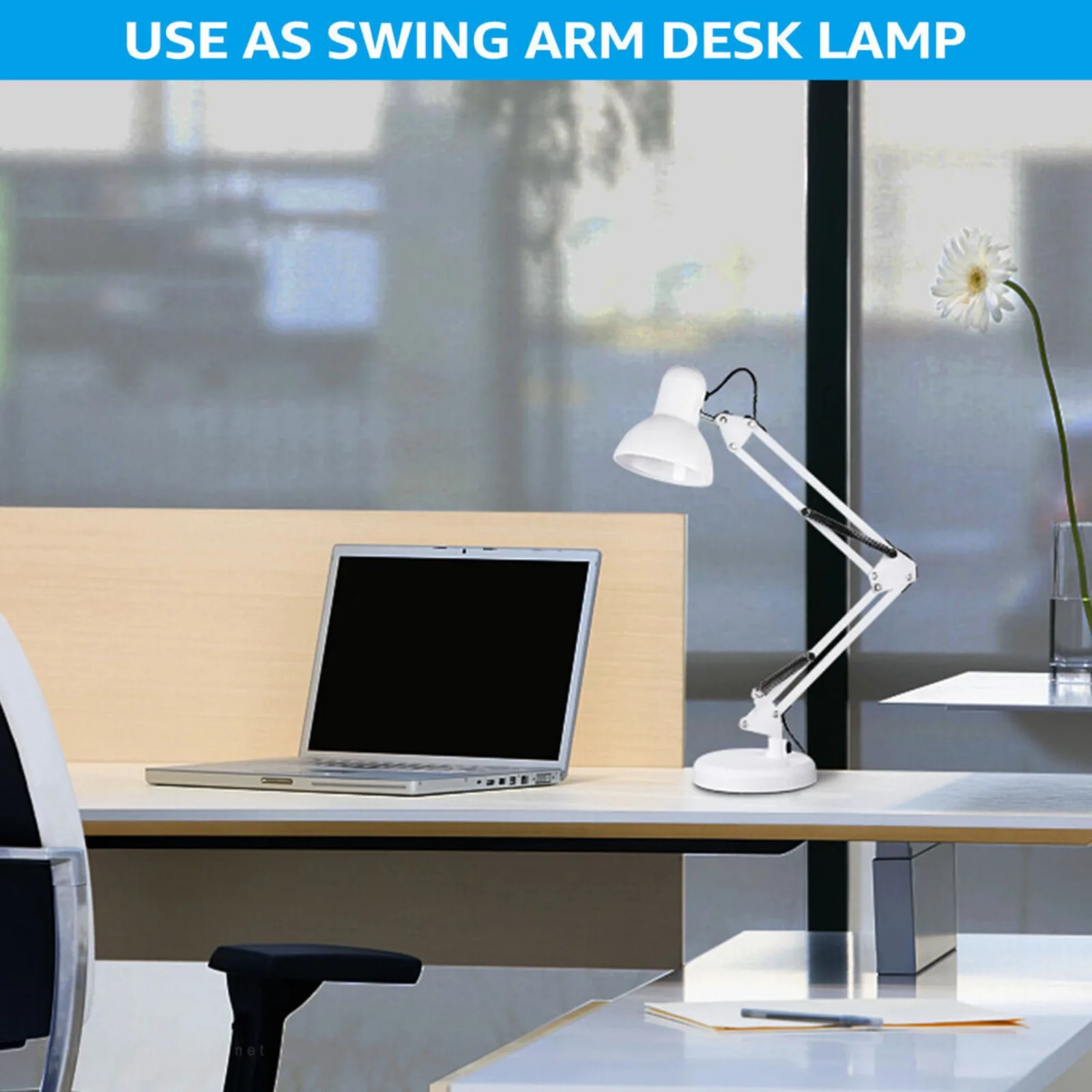 US Metal Swing Arm Desk Lamp, Multi-Joint, Adjustable Arm, White Finish