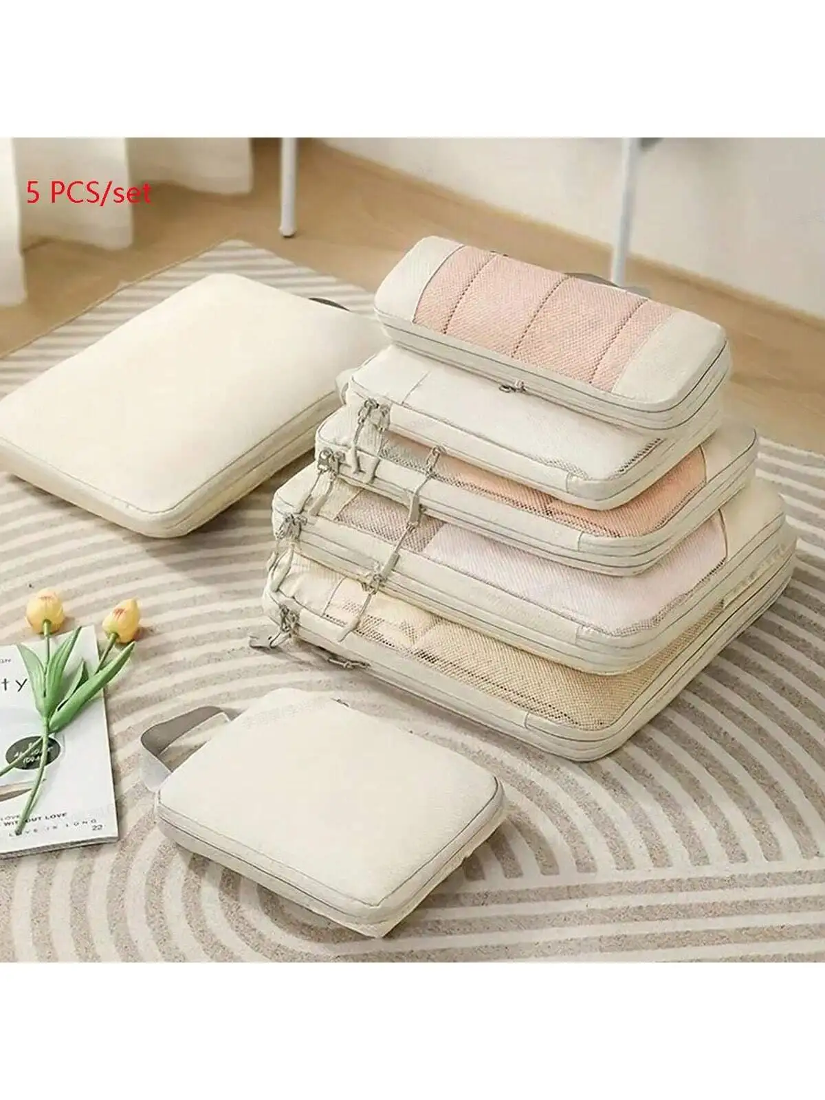 

Travel Packing Cubes 5PCS Set with Portable Mesh Clothes Sorting Bag - Luggage Packing Organizers for Backpacks, Suitcases, and