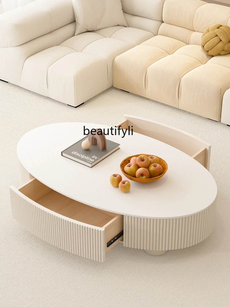 Cream Style Stone Plate Coffee Table Light Luxury Minimalist Tea Table Living Room Home