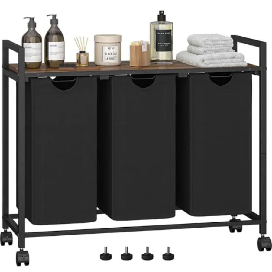 

Корзина для белья с 3 выдвижными и съемными мешками, полкой и столиком для ванной комнаты/прачечной