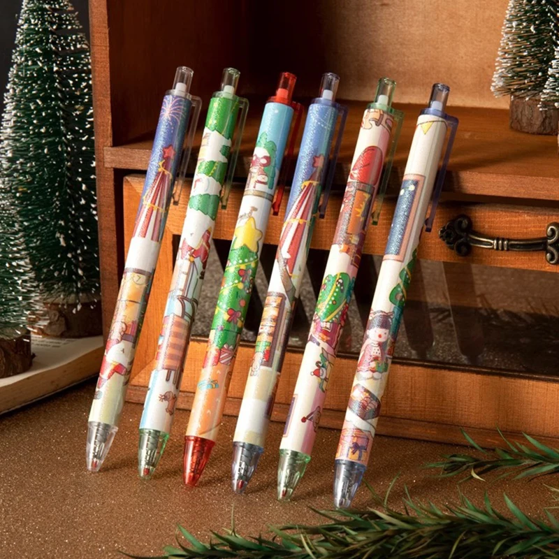 6 ชิ้น Kawaii น่ารักคริสต์มาสเจลปากกาสร้างสรรค์นักเรียนเครื่องเขียนเขียนเรียบกด Neutral ปากกาอุปกรณ์สํานักงานโรงเรียน