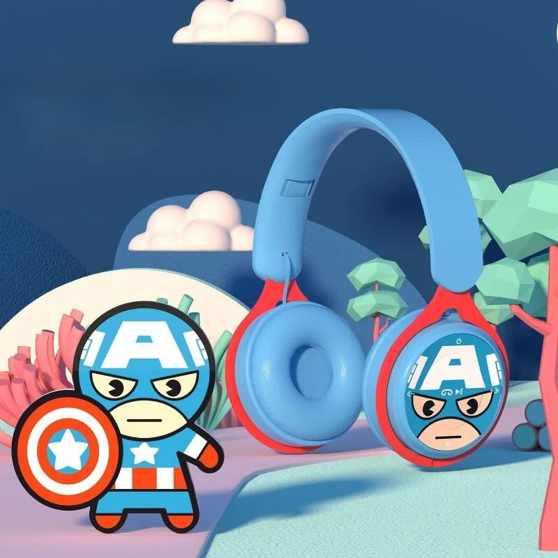 سماعة رأس بلوتوث لاسلكية مثبتة على الرأس من Marvel Spider-Man Captain America مع تقليل الضوضاء وعمر بطارية طويل