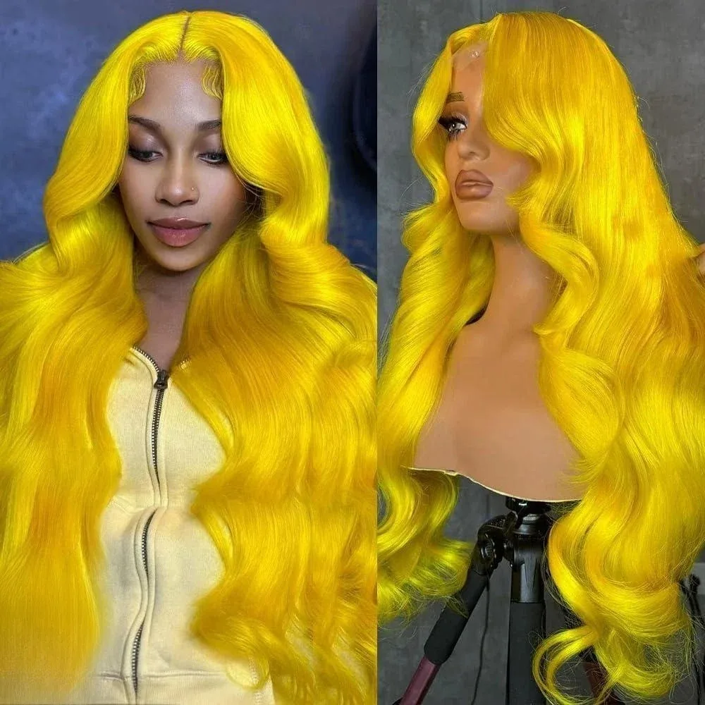 Light Yellow Colored 13x4 HD Lace Frontal Glueless Wig Body Wave Transparent Lace Wigs 200 Density For Women Cosplay Party