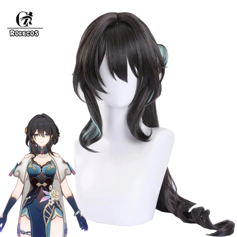 

ROLECOS Ruan Mei Cosplay Wigs Honkai: Star Rail Ruan Mei 75cm Long Black Mixed Light Green Wig Heat Resistant Synthetic Hair