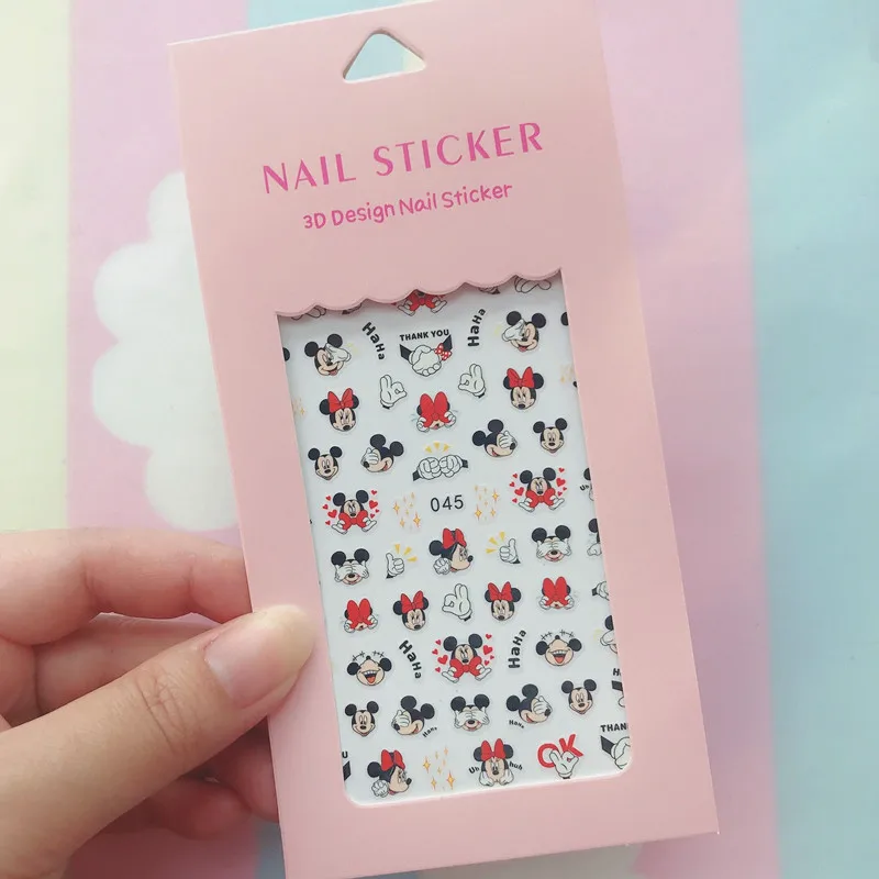 1PCS Hello Kitty 3D Nail Stickers Press on Nails Mickey Mouse Donald Duck Stitch Cartoon Stickers Nail Art Decoration