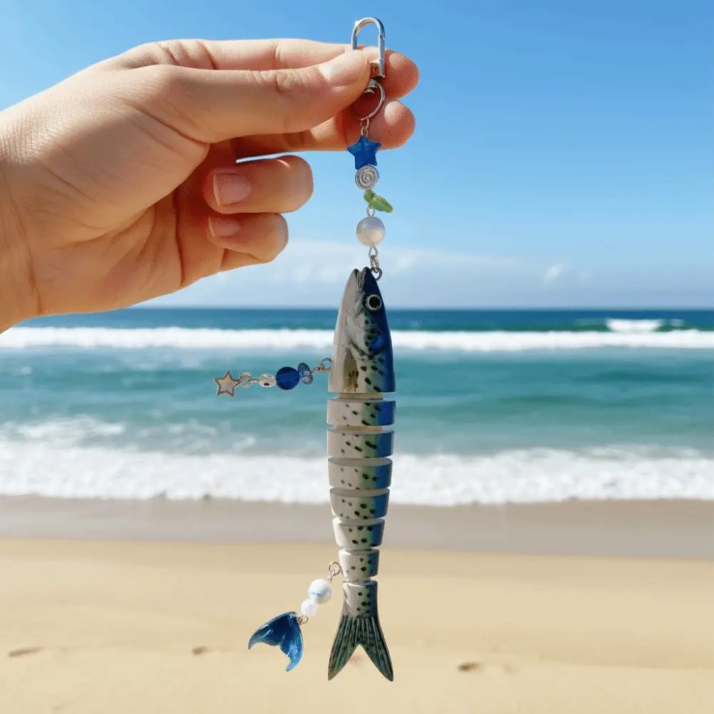 Stra Beads Imitation Fish Keychains Pacific Saury Salmon Artificial Fish Pendant Decorations Charms Key Rings