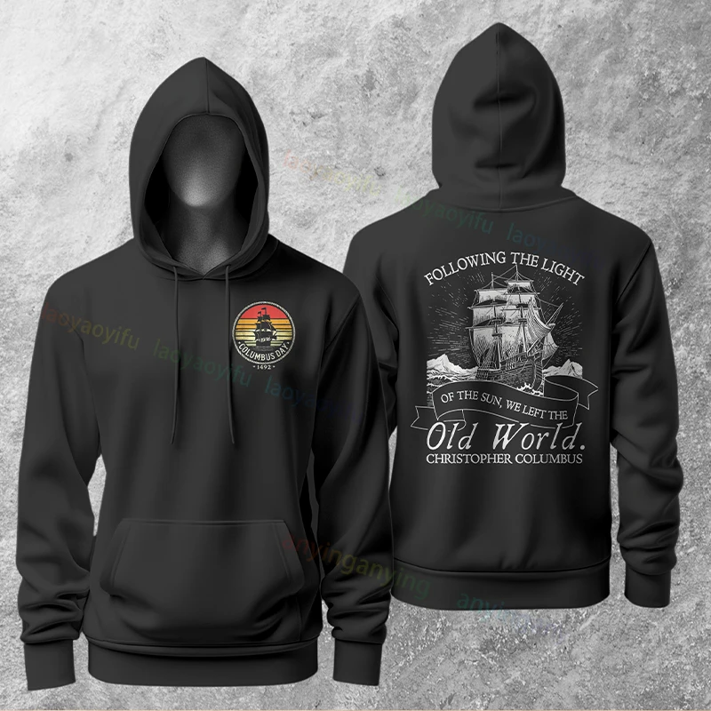 남성 및 여성용 레트로 빈티지 콜럼버스 항해선 그래픽 후드티 긴 소매 풀오버 캐주얼 후드티 스트리트웨어 테마 의류