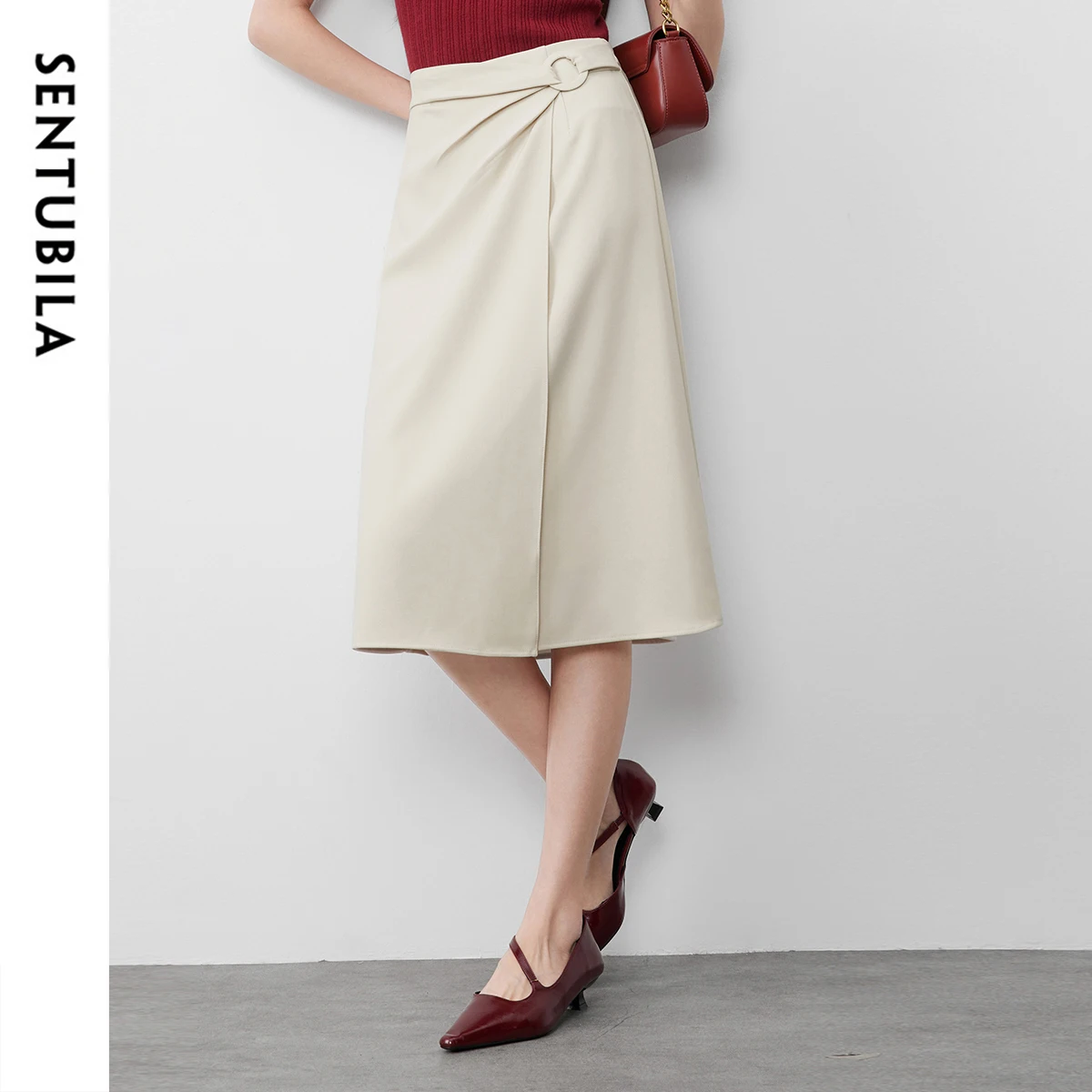 

SENTUBILA Korean Style Spring Skirts for Women's 2025 New Folds Fashion Elegant Workwear Skirt Female Casual Clothing 151Q57507