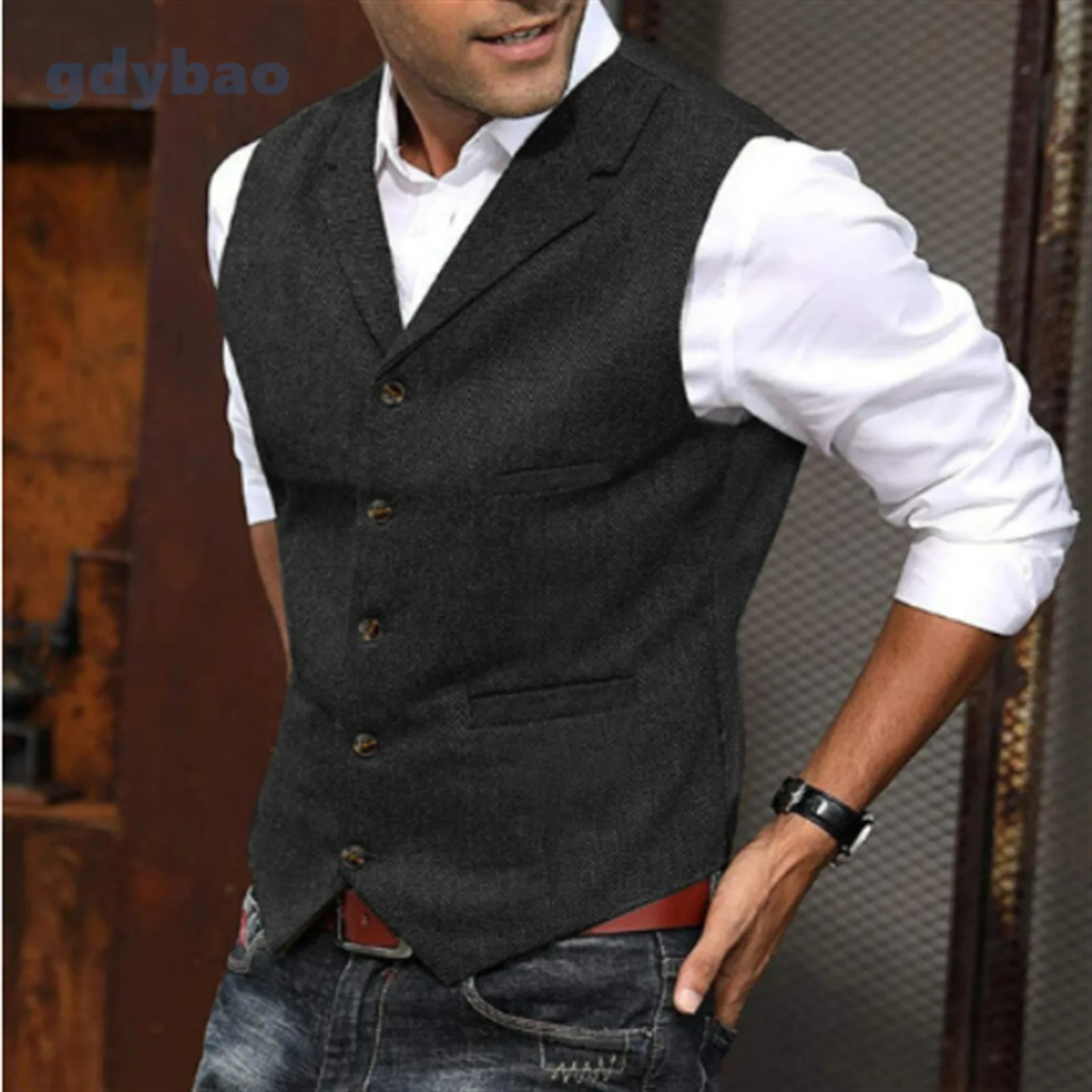 Men's Vest Herringbone Pattern Men's Suit Vest Popular Men's Vest Casual Solid Color