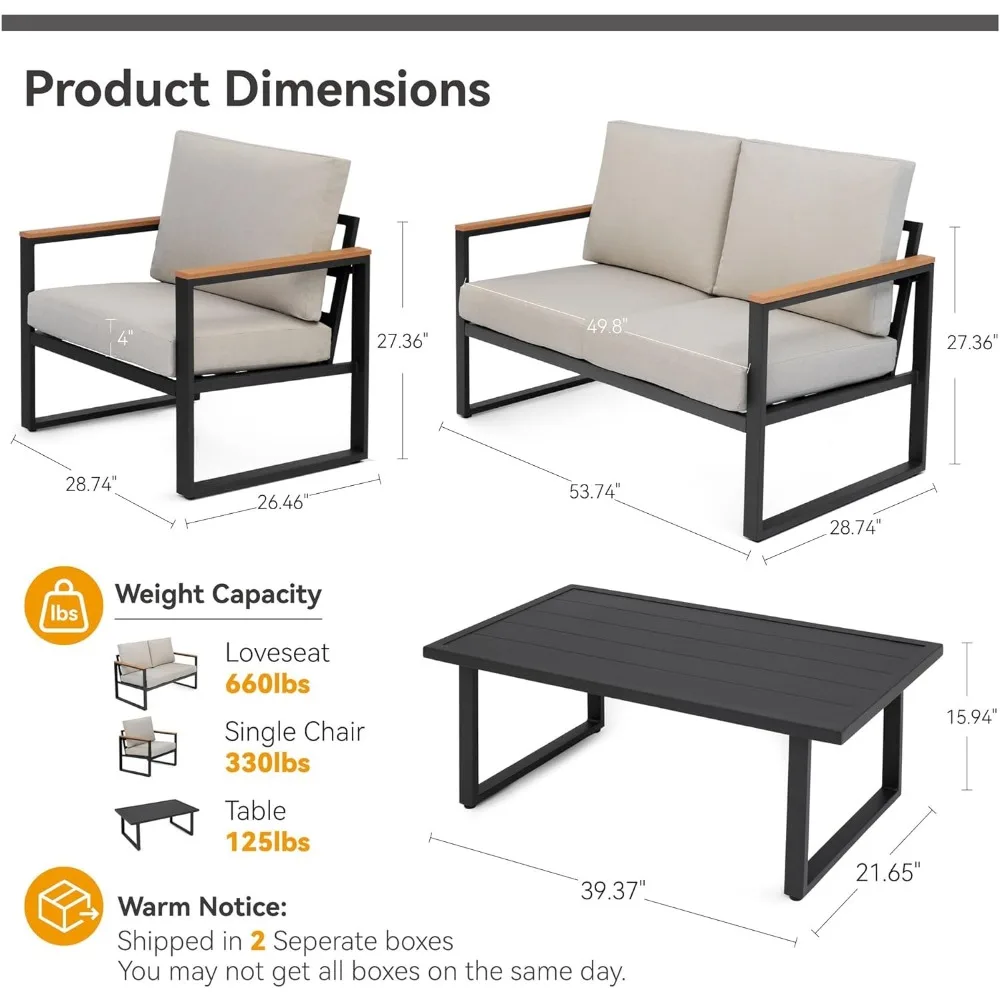 Patio Sofa for 4 Pieces Sets with Removeble, Washable and High-Resiliency Sponge Cushions,  Outdoor Chairs