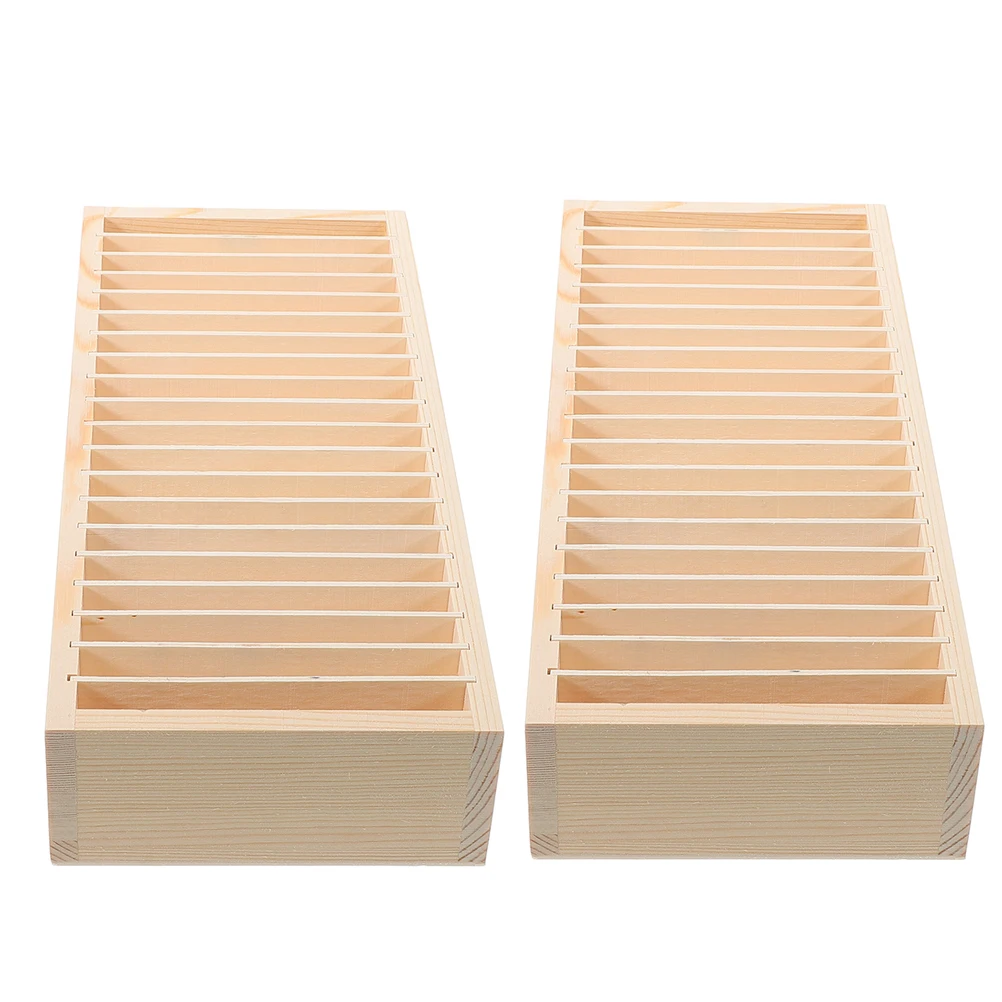 

2 Pcs Wooden Card Issuing Storage Box Index Holder Cards for Business Desktop Container Portable Id Badge Tray Organizer