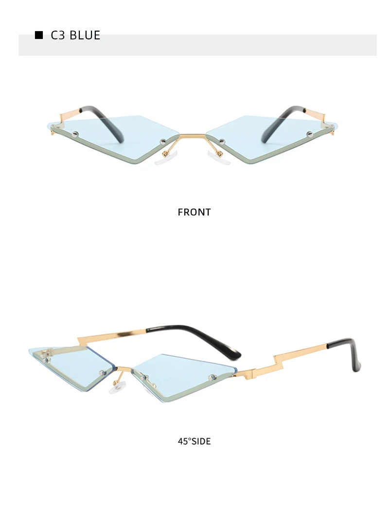 Y2K Randlose Dreieck-Sonnenbrille für Damen und Herren, Modische Geometrische Sonnenbrillen für Party, Club, Festival, Accessoires, Schattierungen – Detail 12