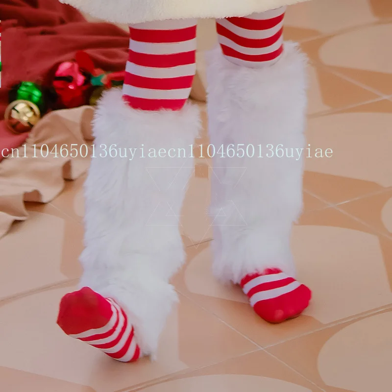 Gaun Natal Anak Perempuan Kostum Santa Claus Cosplay Gaun Pesta Berkerudung Merah Set Pakaian Mewah Hadiah Natal