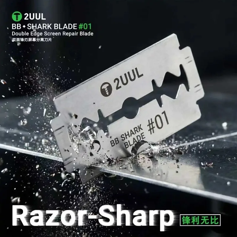 

2UUL BB01 SHARK BLADE # 01 100 шт. Высокопрочные двухсторонние лезвия для разделения экранов, инструмент для ремонта мобильных телефонов, для всех типов экранов