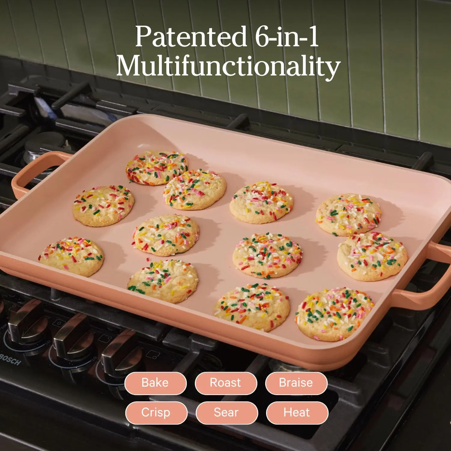 Bakeware Set | 5-Piece Nonstick, Toxin-Free, Ceramic, Stoneware Set with Oven Pan, Bakers, & Oven Mat | Space-Saving Nesting