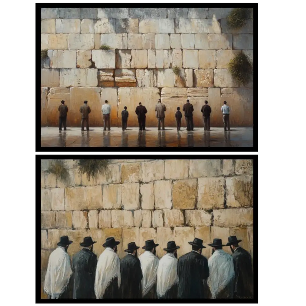Jerusalem Western Wall Canvas Wall Art Realism Jewish Men Praying at Kotel Painting Print Religious Decor for Jewish Home Office