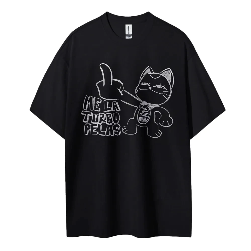 

Dandadan T-Shirt Anime Cat Middle Finger Gesture ME LA TURBO PELAS Graphic Men Women Cotton Loose Fit Comfort Y2k Streetwear