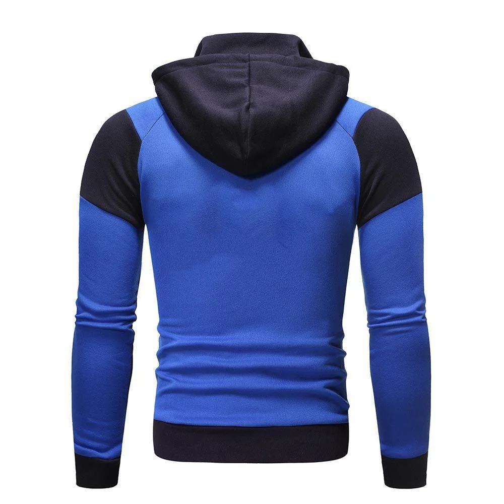 Men's Zipper Hoodies Fashion Splicing Fleece Hoodie Spring And Fall Men's Solid Color Casual Hoodie Sportswear Hooded Sweatshirt