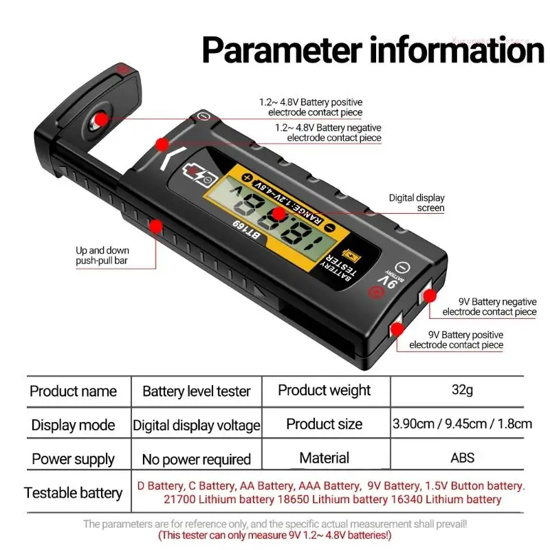 Digital Battery Tester Electric Battery Quantity Checker Quick Power Level Assessment Tool for Various Electronic Device