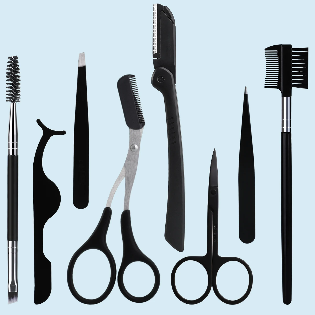 

NRCS 8 шт. набор прецизионных инструментов для обрезки бровей из нержавеющей стали, набор удобных инструментов для обрезки бровей, подходит для мужчин.
