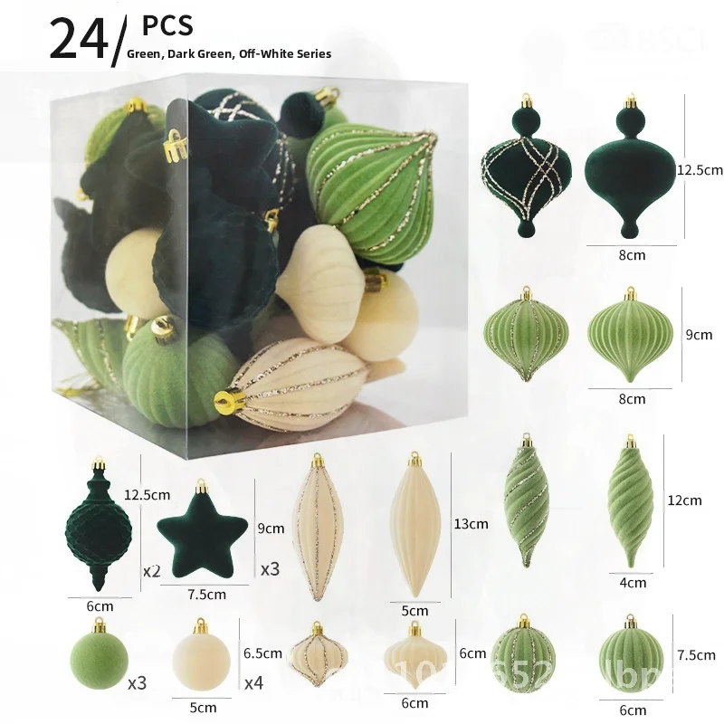

Velvet Painted Christmas Ball Decoration Cross-Border Hanging Pendant for Tree Fruit Green Dark Green Beige White Series 284g