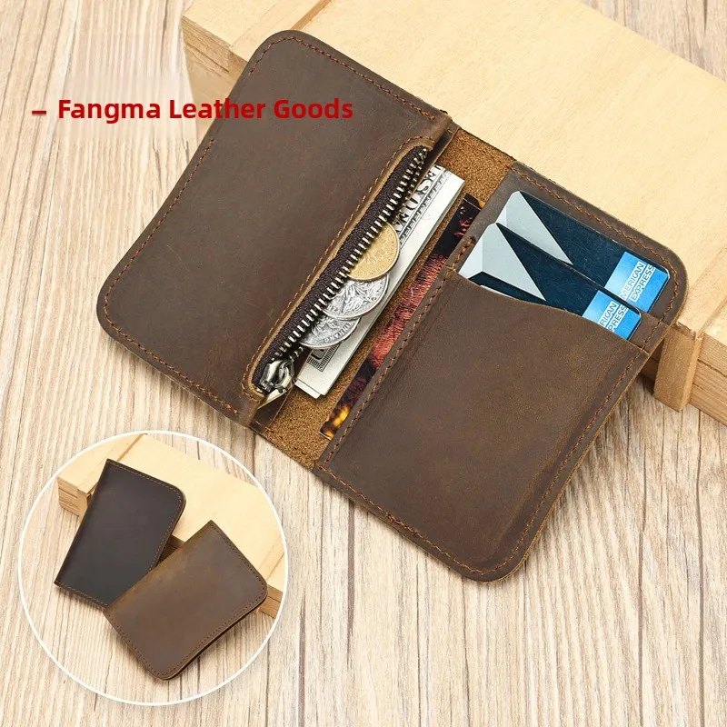 Cartera informal de cuero Masiwei Mad Horse, monedero Retro, billetera plegable multifuncional ligera para hombre, accesorio diario