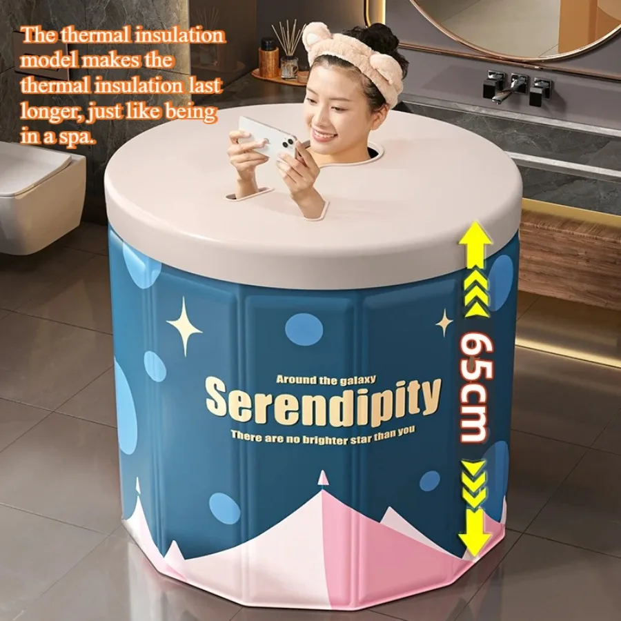 New Foldable Bathtub for Adults, Home Use, Bathroom Bathtub with Insulation Cover, Winter Bathroom Full-Body Bathing Tub, SPA
