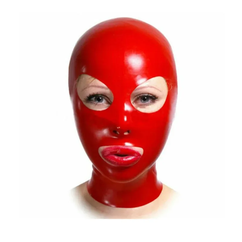 

Hot Latex Hood Red Back Zipper Rubber Mask Cosplay Halloween Costumes for Men Women