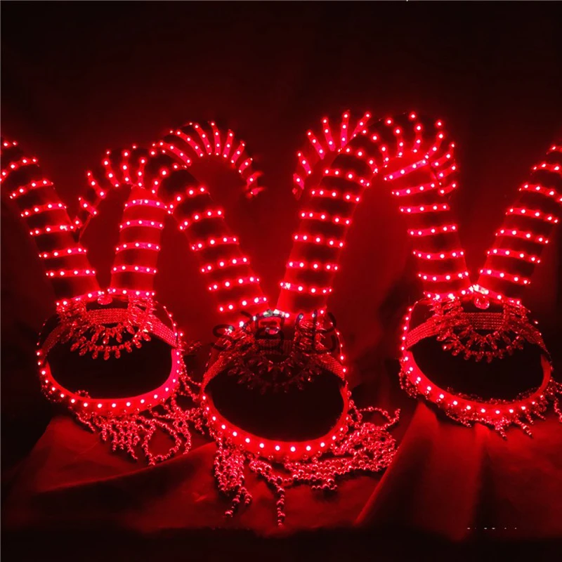 Stage Performance Wear Female Singer Props Male And Women Models Nightclub Bar Catwalk Show LED Luminous Horns Headdress