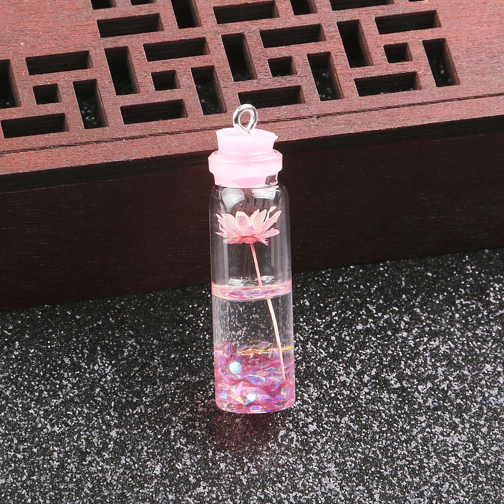 10pcs Wishing Drifting Bottle Pendant Colorful Dried Eternal Flower Glass Charms Jewelry Making DIY Necklace Earring Accessories