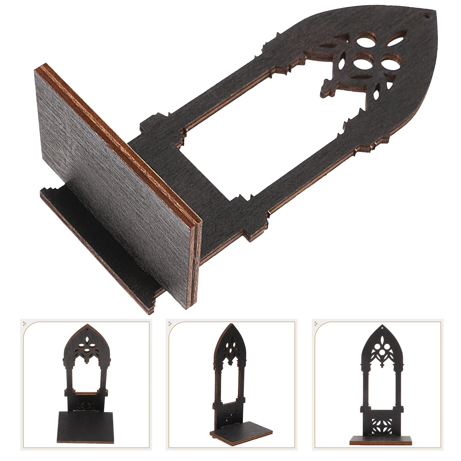 

1Pair Gothic Holder Retro Wooden Arch Style Stand for Coffee Shop Ktv Bedroom Centerpieces for Tables