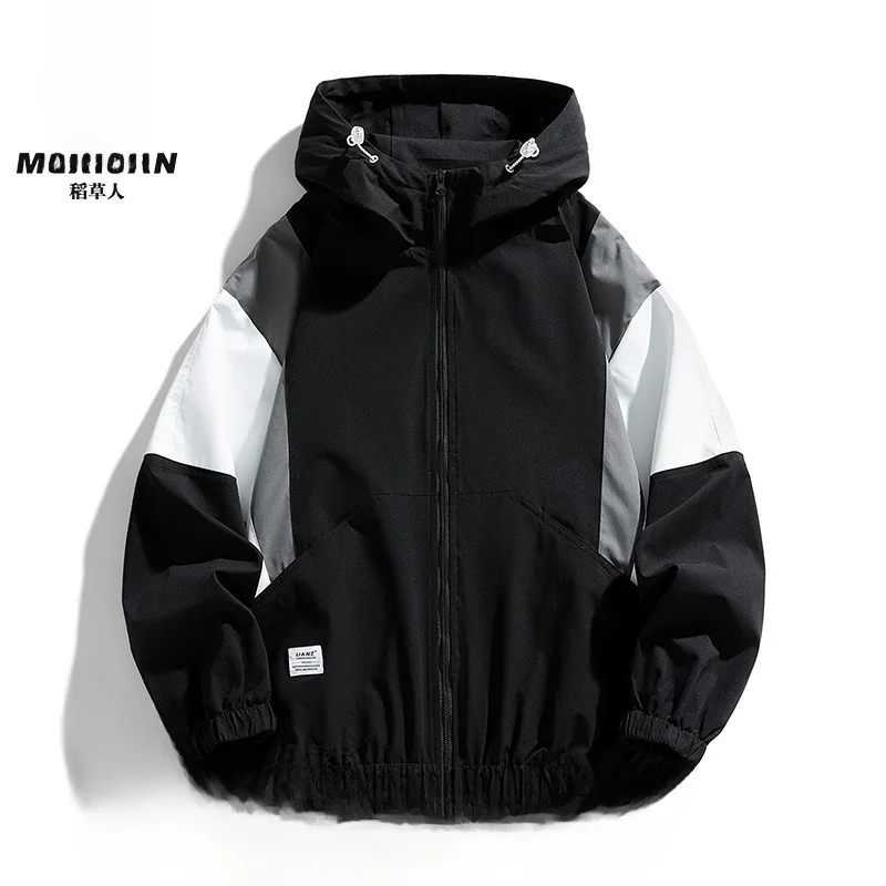 

Men's Spring Autumn Jaet proof Faionable Loose Fit Color Blo Hooded Zipper Closure Anti-Wind Men's Outerwear