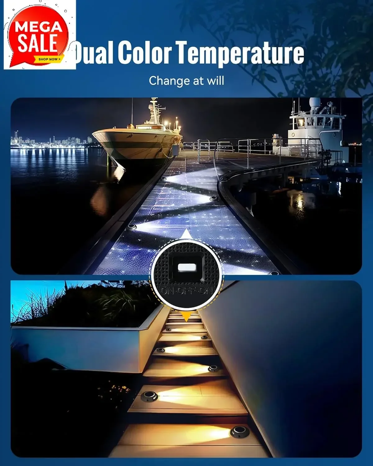 Hot SalesSolar Deck Driveway Lights, 12 Pack Solar Marina Dock Lights Outdoor Waterproof IP68, 2 Colors In 1 Outdoor Driveway Ma